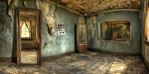 The Lost Scream: An abandoned screaming room, littered with torn posters and broken mirrors.