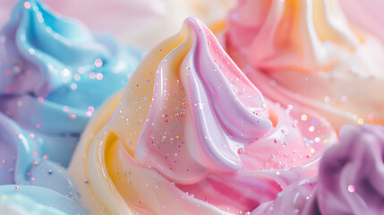 Pastel rainbow colored swirl of ice cream, close up, pastels, 90s aesthetic 