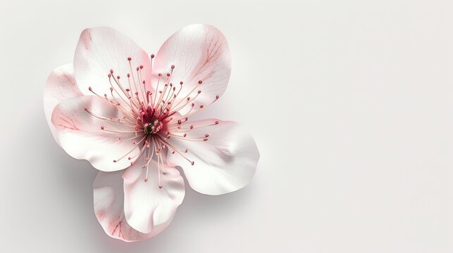 A close-up photorealistic image of a single, fully bloomed sakura flower, with delicate petals in shades of pink and white