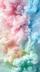 Fototapeta premium Whimsical pastel rainbow background with cotton candy pink and green swirls creating a soft and airy feel