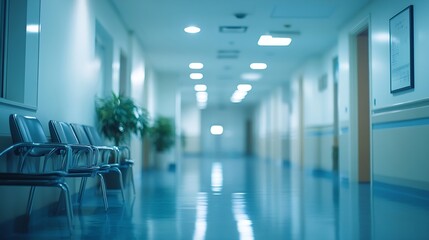 Fototapeta premium BLURRED BUSINESS OFFICE BACKGROUND HOSPITAL HALL DESIGN MEDICAL INTERIOR : Generative AI