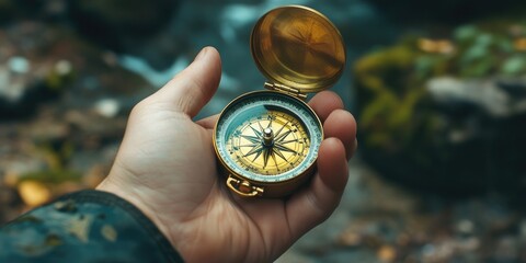 A hand holding a compass, ready for adventure.