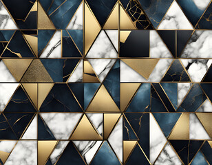 Abstract geometric background, modern marble mosaic inlay Blue gold geometric Abstract geometric background