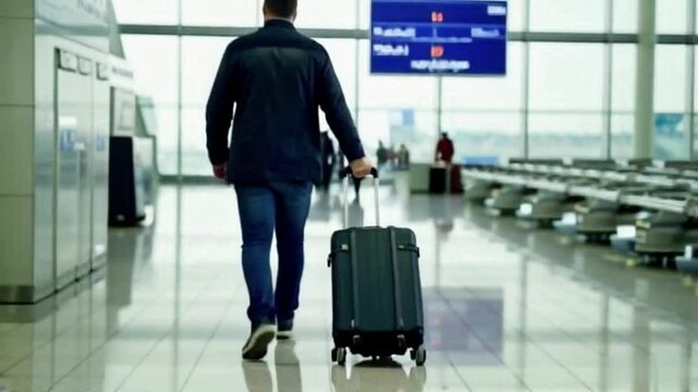 Passageiro chegando em aeroporto com sua bagagem de m&atilde;o.