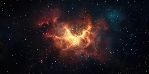 Fototapeta premium A glowing nebula surrounded by distant stars in deep space.