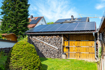 Solar panels on roof top on a private household in germany during summer