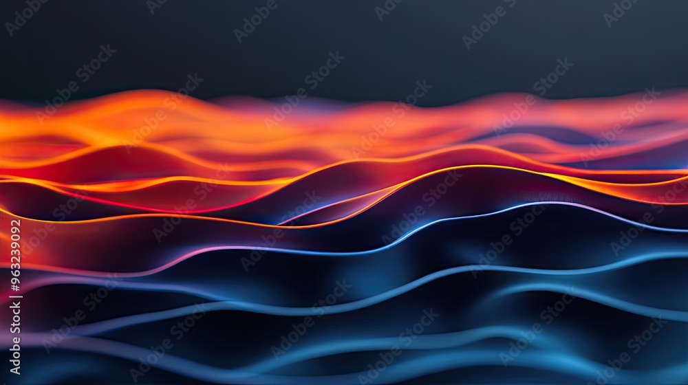 Poster vibrant wave patterns in blue and orange create a stunning visual effect, perfect for backgrounds or