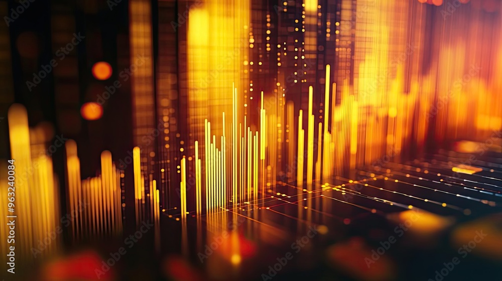 Aufkleber dynamic abstract visualization of data trends, featuring glowing bars and vibrant colors, ideal for 