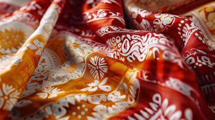 Fototapeta premium A close-up shot of hand-painted silk fabric, adorned with intricate patterns created using natural dyes.
