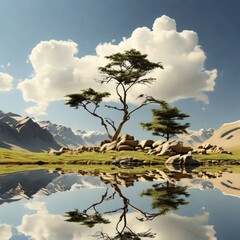 Obraz premium Beautiful landscape with mountains and clouds