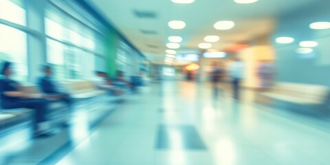 Blurred hospital interior, representing a busy medical environment.