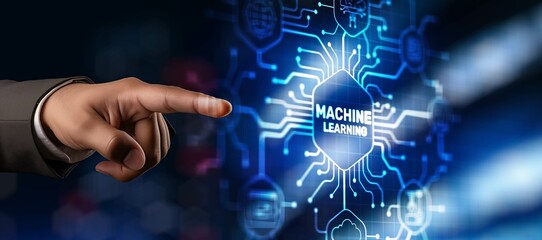 Machine learning concept. Text icon on Virtual screen