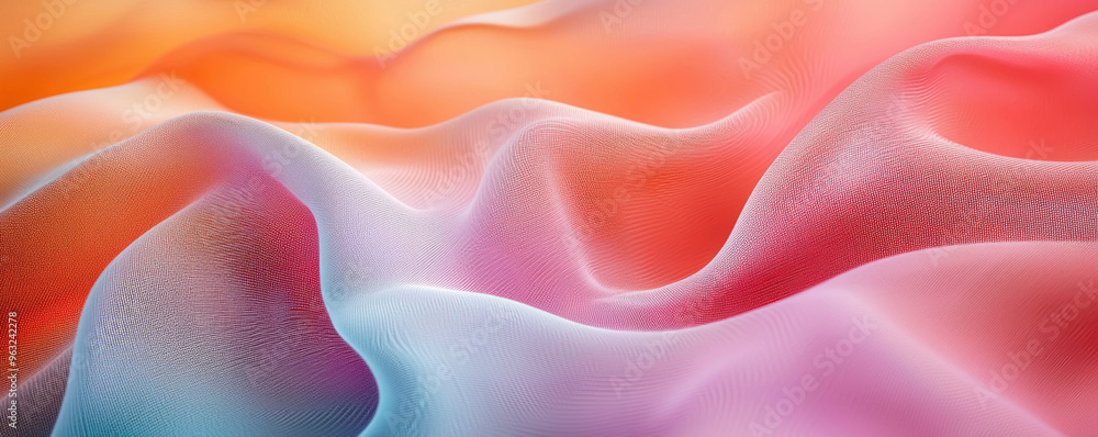 Poster background soft waves of fabric create a mesmerizing blend of colors, flowing gently in gradients of