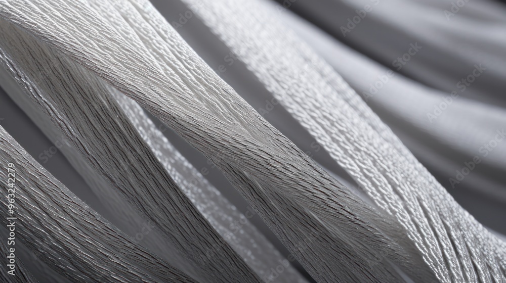 Poster a close-up view of a textured fabric, showcasing the intricate weave of threads, the subtle play of 