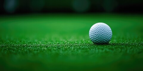 a golf ball resting on a green field.