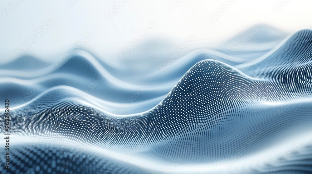 Poster Ethereal translucent fabric flowing softly, creating gentle patterns and shades, illuminated by soft light in a serene setting