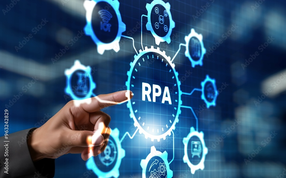 Poster rpa robotic process automation. business optimisation innovation concept