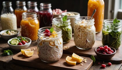 Probiotic foods: Yogurt, Sauerkraut, Kombucha for gut health and overall well-being