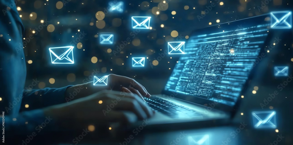 Poster email notifications on laptop screen.