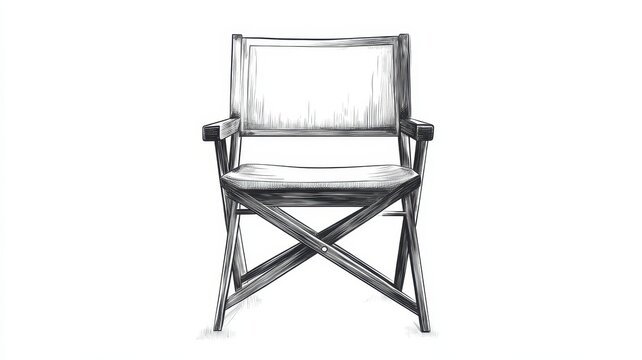 recommend clip art: Minimalist Black and White Sketch of a Wooden Folding Chair on a White Background