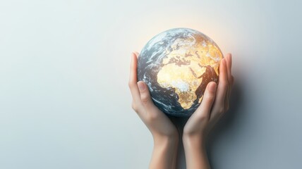 Hands Holding Glowing Earth Globe - Concept of Global Care, Unity, and Environmental Protection