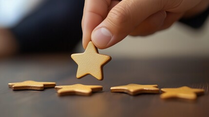 Evaluation or satisfaction feedback, performance rating or customer review, giving stars quality, rating the service concept, evaluate star feedback concept