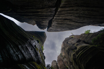 Nature park with high cliffs and rocks