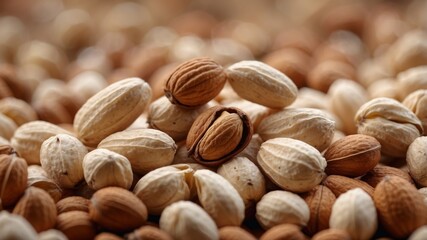 field depth white Full background nuts Peanuts Heap.