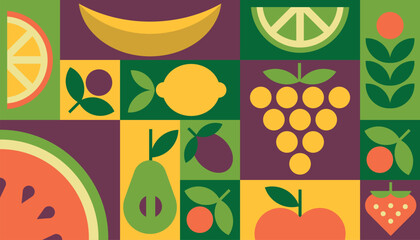 Background vector geometric healthy food fruits vegetables menu packaging