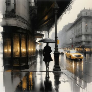 A beautiful woman in black dress on the road raina rain