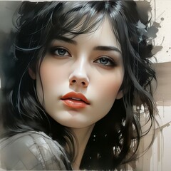 Fototapeta premium Portrait of a young woman with beautiful hair
