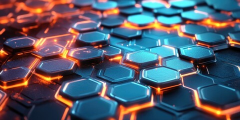 Obraz premium Abstract hexagon pattern with glowing lights in the background.