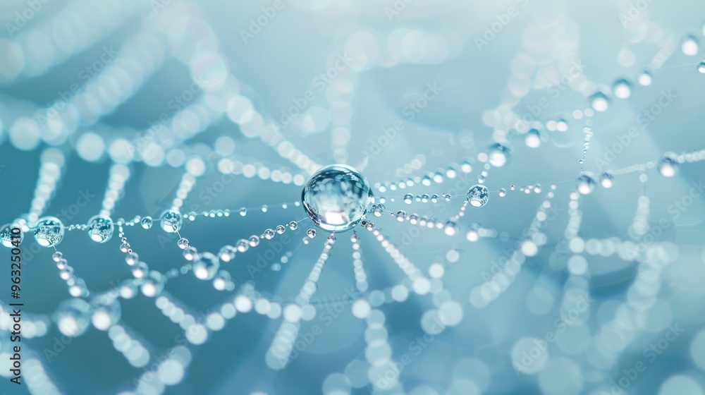 Poster a dewdrop delicately balancing on a spider's web, creating a mesmerizing interplay of light and refl