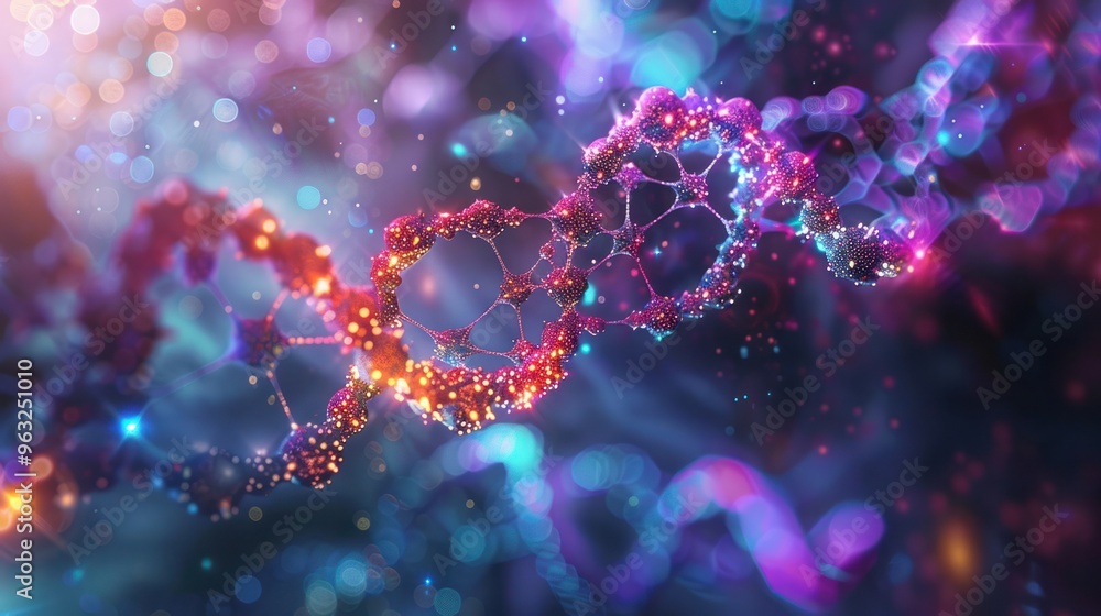 Poster a dna molecule transformed into a mesmerizing kaleidoscope, its repeating patterns creating an infin