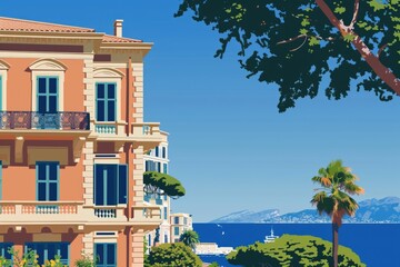 Fototapeta premium Close-up shot of European style colorful building facades with textured walls and windows. Beautiful simple AI generated image