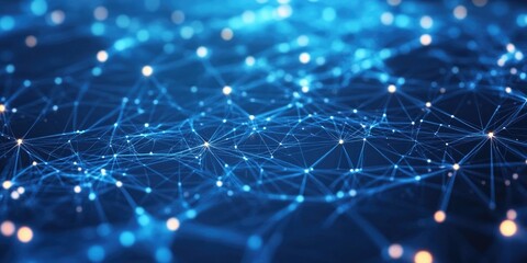 Futuristic blue background with network lines representing connectivity.