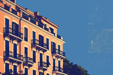 Fototapeta premium Colorful facades of old houses along Nyhavn embankment in Copenhagen - upward view. Denmark. Beautiful simple AI generated image