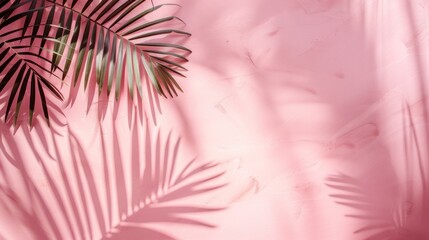 Obraz premium A dreamy, ethereal palm leaf shadow cast on a pastel pink wall, as if captured in a hazy summer dream.