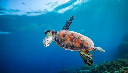 Fototapeta premium Graceful Sea Turtle: Swimming Serenely in the Blue Waters