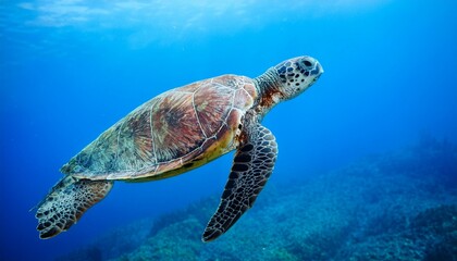 Fototapeta premium Graceful Sea Turtle: Swimming Serenely in the Blue Waters