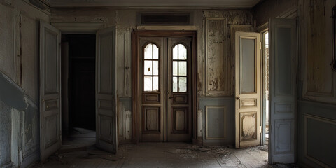 Eerie Silence of the Empty Halls - An abandoned mansion, its doors creaking in the silence