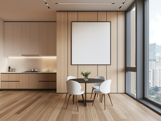 Cozy Living Room with Gray Sofa, Wooden Coffee Table, and Round Mirror on Dark Walls
