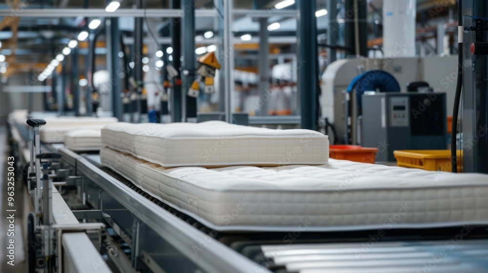 Aufkleber modern factory setting with automated machinery producing comfortable mattresses in a mattress produ