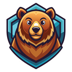 Brown Bear Mascot Head in a Blue Geometric Shield