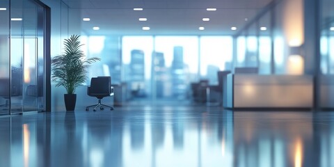 Fototapeta premium Blurred office interior with a defocused effect, suitable for a business backdrop.
