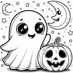 Halloween coloring book page Photo ai generative
