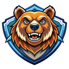 Brown Bear Head Mascot Inside a Blue Shield