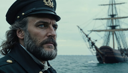 captain's introspective view on the ship's deck