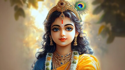 
Lord Krishna wallpaper with a gold background and flowers
