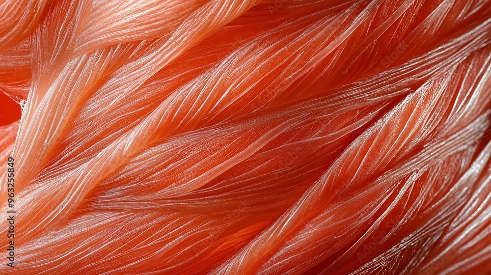 Poster abstract close up of wavy and folded orange fabric with a shiny textured surface.